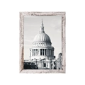 Detail of vintage white distressed wooden picture frame with architectural art print - 5x7 inches (12.7x17.8cm) / Wash White