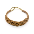 Handmade brown bohemian braided cotton headband with elastic band for a secure fit - Caramel color