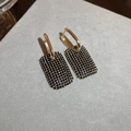 Rectangular golden hoop earrings with black zircon stones on a grey velvet display - Copper / Black Diamond Inlaid Square Huggie Earrings