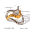 Two-tone gold and silver wavy crisscross ring with size markings and 3.5g weight - Wavy Cross Two Tone Style (HC-R30357-GS)