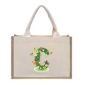 Linen canvas tote bag with floral letter C print and durable jute trim in beige - Floral Letter C