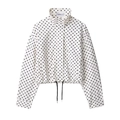 Damenjacke in Weiß mit schwarzen Punkten, Puffärmeln und verstellbarem Kordelzug - XS / Tops / Weiß
