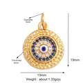 Golden round Evil Eye charm pendant with hammered texture and blue enamel details - Gold Round Evil Eye