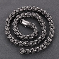 Retro punk skull necklace for men in dark metal finish with detailed links - 65cm / Matte Black