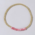 Handmade gold copper beads bracelet featuring faceted pink natural stone beads - Pink