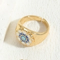 14K gold plated Evil Eye flower ring with blue resin eye and adjustable band - Adjustable Open Ring (JZ0256) / Royal Blue + White