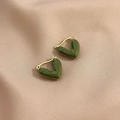 Orecchini a cerchio minimalisti a forma di V in smalto verde scuro con bordo dorato - verde scuro