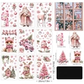 Rosa Weihnachtsfensterbilder mit Weihnachtsmann- und Rentier-Motiven im Aquarell-Stil - Rosa Weihnachten 9-Blatt-Set