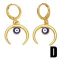 Golden crescent moon earrings with blue evil eye pendant and crystal accents style D - Crescent Moon Evil Eye Style / Gold