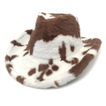 Nahaufnahme der Plüsch-Kuhfell-Textur auf einem braun-weißen Western-Cowboyhut für Damen - M (56-58cm) / Kaffeebraun