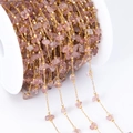 Goldene Edelstahlkette mit rosa Natursteinperlen für die DIY-Schmuckherstellung - 1 Meter/Packung / Goldkette - Rosa