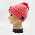 Pink knitted music beanie with integrated Bluetooth headset and front LED light - 4-LED Bluetooth Style / Dusty Pink