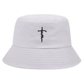 Bob en coton blanc avec broderie croix faith noire sur un fond blanc minimaliste - Taille unique / Blanc