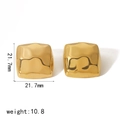 Square 18k gold plated stainless steel stud earrings with hammered texture finish - Gold Hammered Square Style (TE6596-G)
