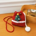 Handmade red knit Christmas crossbody bag with 3D tree design and white pompoms - Red Christmas Tree Style