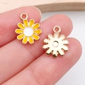 Enamel flower charms in yellow and white with gold finish for DIY jewelry - Round Little Daisy