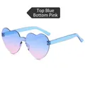Frameless heart-shaped sunglasses with blue to pink gradient lenses and clear temples - Gradient Blue Pink