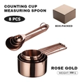 Eight-piece rose gold stainless steel measuring cups and spoons set with boxed packaging - Boxed Rose Gold Wire Handle Measuring Cups and Spoons 8-Piece Set
