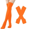 Striped orange over-knee socks for women cosplay costume accessories in vibrant color - Orange Socks and Gloves Set