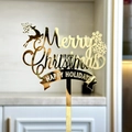 Golden acrylic Merry Christmas cake topper with reindeer and snowflake mirror details - Gold Merry Christmas
