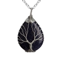 Deep blue water-drop crystal necklace with silver wire wrapped tree of life pendant - Blue Sandstone Silver