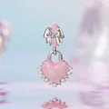 Pink heart charm in 925 sterling silver with bow detail and pearl accents - Pearl Edged Bowknot Pink Heart Pendant (SCC2981)