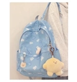 Detail of light blue backpack with bear and cloud patterns and cute star charm - No Charms / Blue