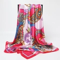 Close-up of pink paisley print on satin silk scarf showcasing smooth fabric texture - Pink Classic Paisley (FT265-1)