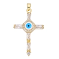 Detailansicht des Kreuzanhängers mit Zirkonia, Perle und bösem Blick auf Goldbasis - Böser Blick Gold Kreuz (Stil 40)