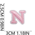 Pink embroidered letter N patch with white border and 2.5cm height dimension markers - N (Pink)