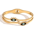 18K gold-plated double-layer stainless steel bangle with evil eye and white zircon - Black Enamel Eyelash Eye
