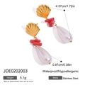 Pendientes de acero inoxidable 18K con concha, cuentas de coral rojo y perlas de gota - Estilo de Colgante de Concha Perla y Coral (JDE0202003)