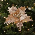 26cm antique gold glitter velvet artificial poinsettia flower for Christmas decor - Champagne