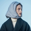 Ins style gray blue padded winter headscarf for women windproof warm down cotton hat - Gray