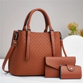 Set di tre borse trapuntate marroni con portafoglio e pochette coordinati da donna - Giallo Terra