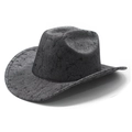 Vintage western cowboy hat in dark grey PU leather with cracked texture and wide brim - M (56-59cm) / Black