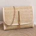 Pochette tressée beige avec pendentif à pompon doré et bandoulière chaîne amovible - Blanc (Style à Glands)