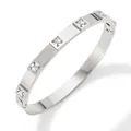 Polished silver bangle with five square-cut cubic zirconia and side clasp closure - White Zirconia / Silver (PAS843)