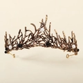 Detail of vintage bronze tiara with branch design, multi-colored pearls and crystals - Bronze/Pearl Branch