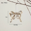 Golden glitter Christmas bow ornament with silver string for holiday tree decor, 9x8cm - Glitter Gold Bowknot / 9x8cm