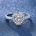 Silver adjustable heart cut moissanite ring with halo stones on a blue background - White Diamond Heart Ljz-231 / Adjustable Open