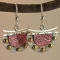 Bohemian silver hoop earrings with vintage floral patterns and golden rivet accents - Semi-circular Ethnic Floral Style