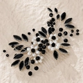 Handmade bridal hair comb with black and white rhinestones and pearls on silver wire - Black and White Contrast (HS-J6869SBLK)