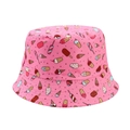 Close-up of pink sun hat featuring colorful ice cream prints and twill fabric texture - Rose Pink - Ice Cream
