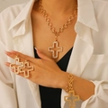 Golden hollow cross jewelry set including necklace, earrings and bracelet for women - Gold Earrings+Bracelet+Necklace (Hollow Cross)
