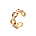 Adjustable gold chain ring with vibrant red yellow and white enamel heart accents - Gold Colorful Patchwork Chain (J510-1)