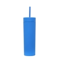 Detailed shot of the matte blue 16oz double-wall plastic tumbler with straw and flat lid - 16oz / Mediterranean Blue