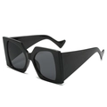 Mode übergroße quadratische Sonnenbrille mit dicken Wellenbügeln in Glanzschwarz - Schwarzer Rahmen Graue Gläser