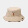 Detailed close-up of beige cotton bucket hat with MS. CARROT vegetable embroidery - M (56-58cm) / Khaki (Carrot)