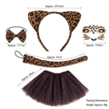 5-piece leopard print animal costume set with cat ears headband and tulle skirt - Dark Sponge Leopard Cat 3-Piece Set + Face Sticker + Leopard Tutu Skirt